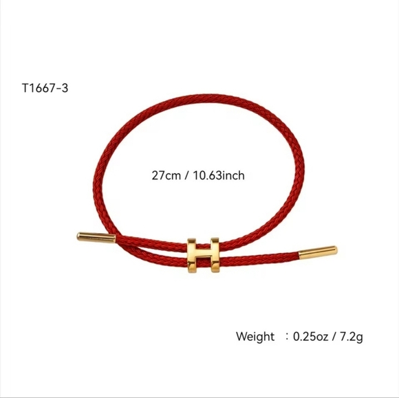 ✨ Red Braided Cable Bracelet with Gold-Tone Accents ✨ - Picture 3 of 4